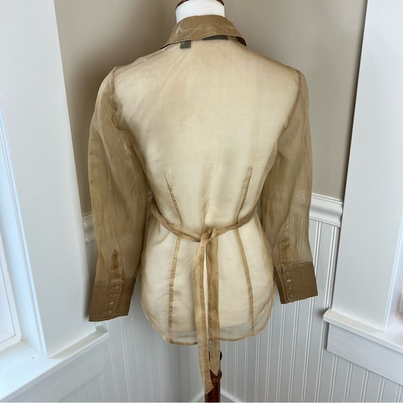 Ideology Vintage 100% Silk Gold Sheer Pintuck Button-Down Blouse - Small - Flaw - Picture 11 of 12